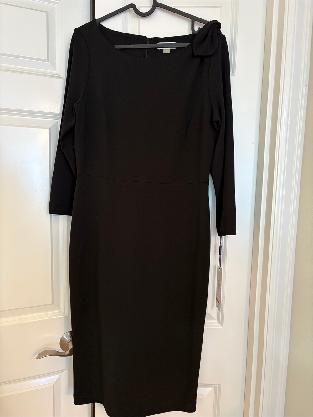 Calvin Klein Black Long-Sleeve Sheath Dress with Shoulder Bow